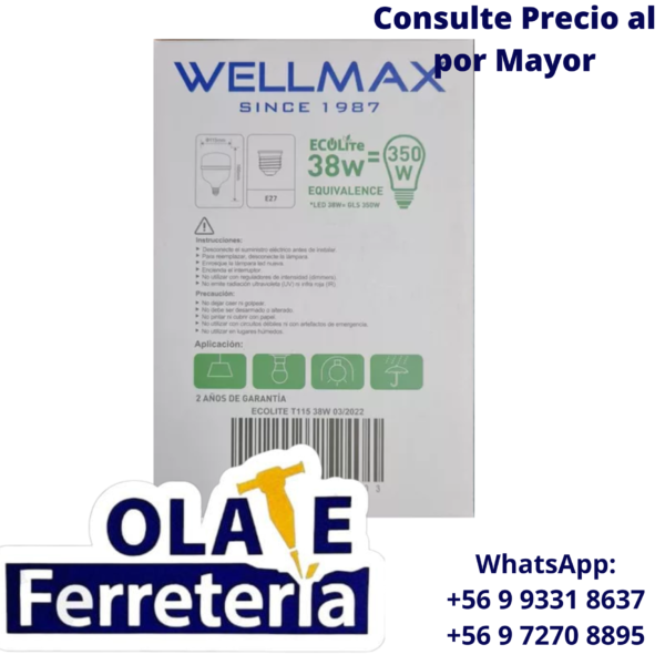 Ampolleta Led 38w E27 Certificada – Alta Potencia – Wellmax - Imagen 3