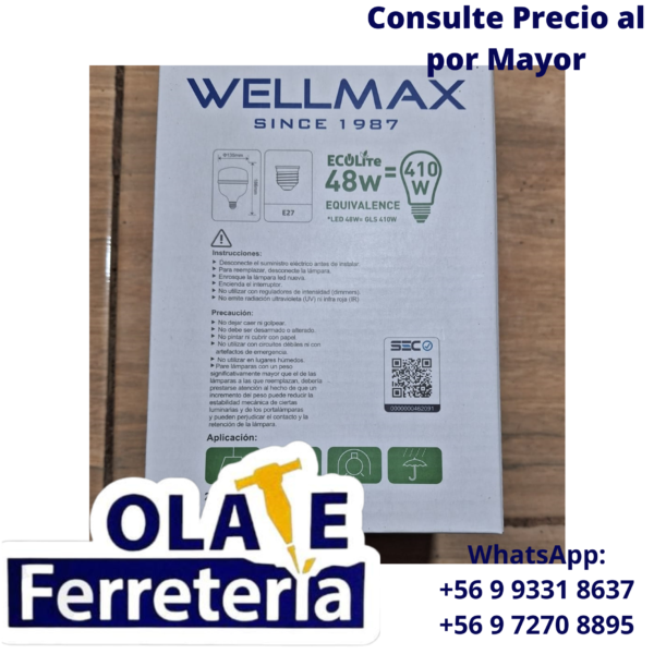 Ampolleta Led 48w E27 Certificada – Alta Potencia – Wellmax - Imagen 2