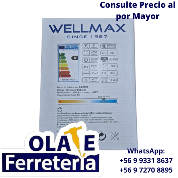 Ampolleta Led 48w E27 Certificada – Alta Potencia – Wellmax - Imagen 3